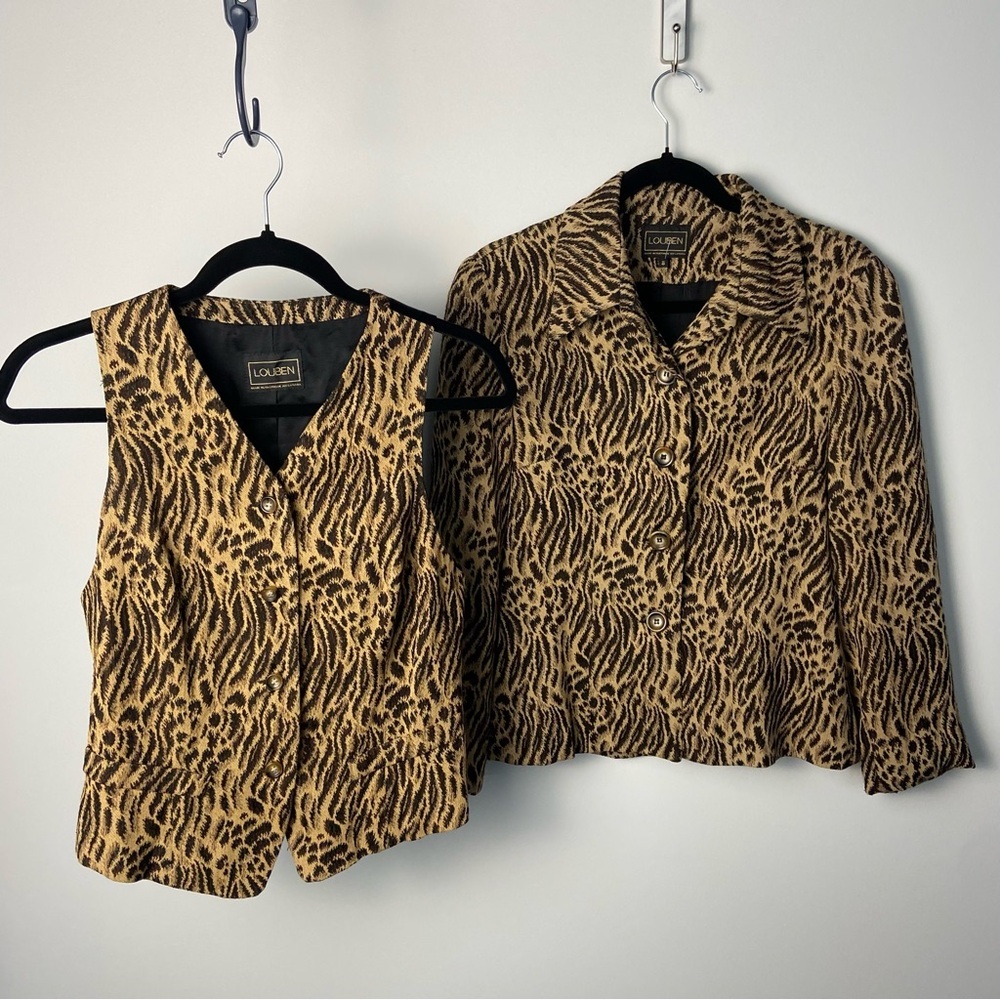 168. VTG LOUBEN / Vest & Blazer set animal print made in Canada